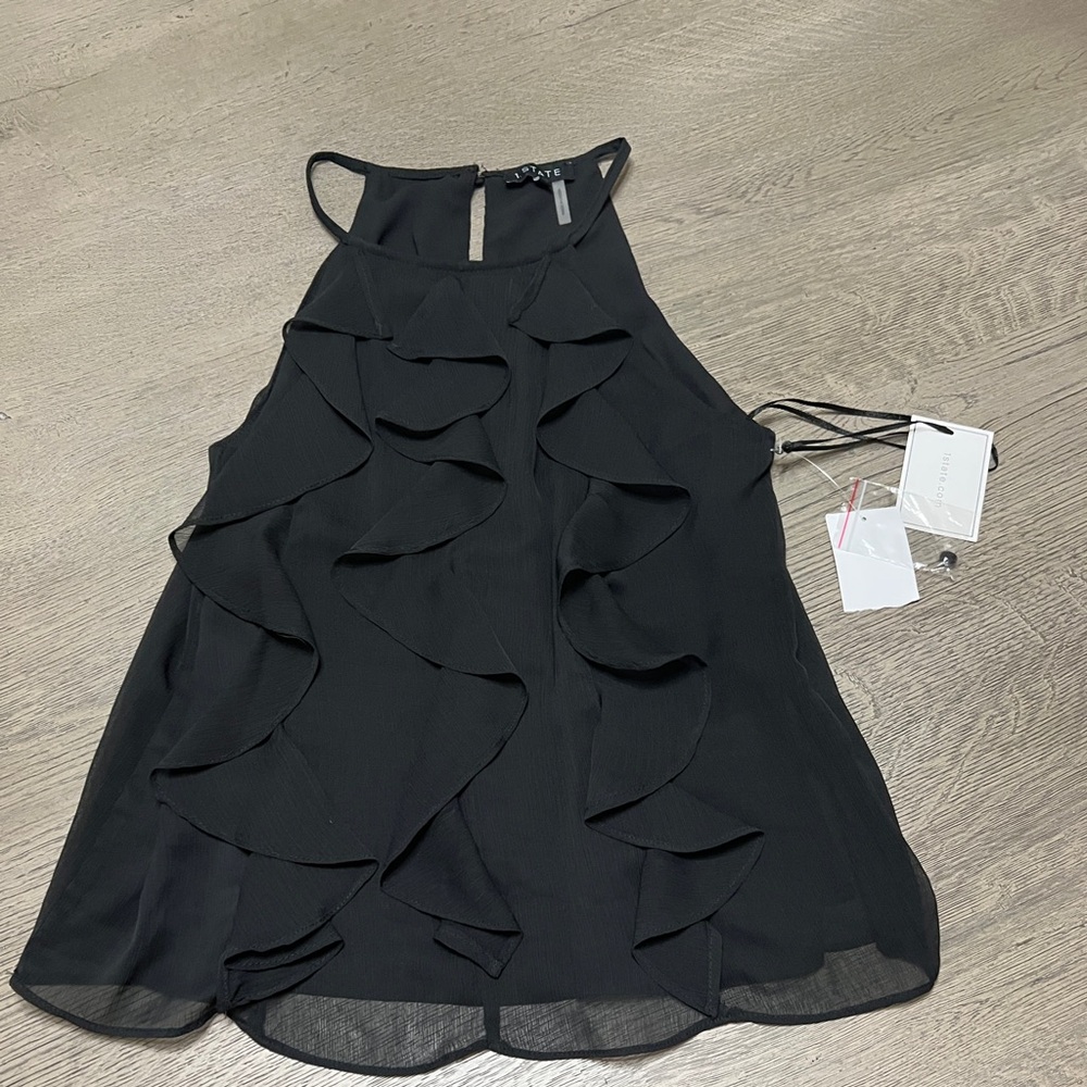 I State Black Ruffled Sleeveless Top Size S